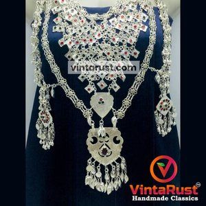 Massive Silver Kuchi Bib Necklace, Tribal Bib Necklace With Dangling Tassels